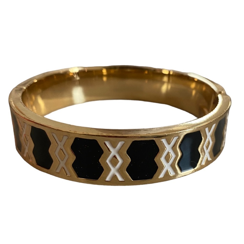 Talbots black white gold tone bracelet hinged - Picture 3 of 5
